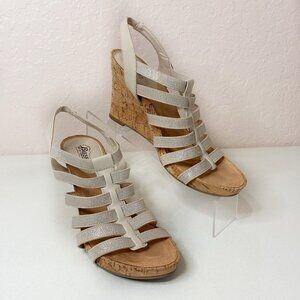 Bass Wedge Sandals Louisa Womens 9 M Strappy Elastic Metallic Beige Resort Vacay